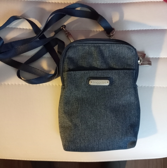 Baggallini Bags Baggalini Phone Crossbody Bag 2 Section Denim Look
